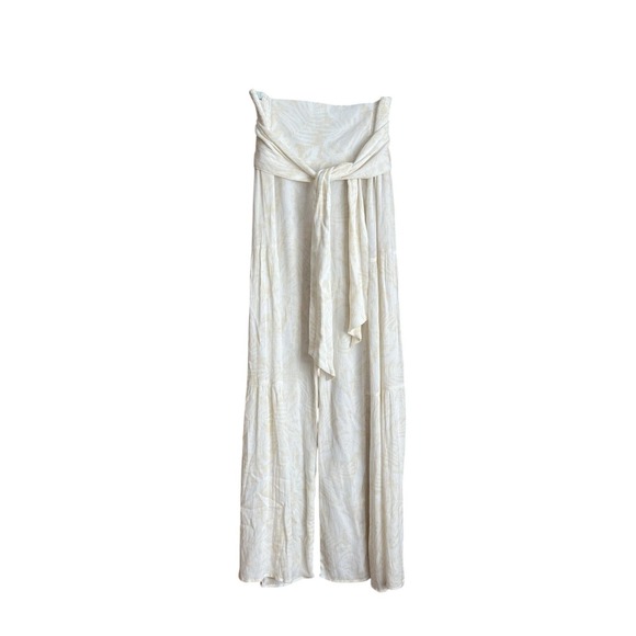 Sincerely Jules Pants - Sincerely Jules Pants Womens Medium White Paperbag Wide Leg Tie Waist Tropical